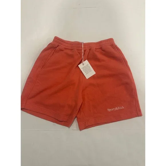SPORTY & RICH Logo Embroidered Cotton Shorts Lava Orange Size XS NWT